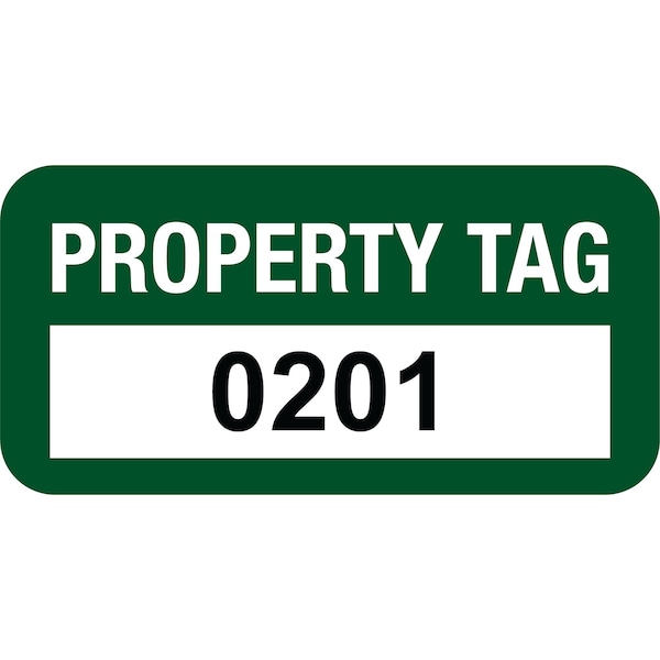 Lustre-Cal Property ID Label PROPERTY TAG Polyester Green 1.50in x 0.75in Serialized 0201-0300, 100PK 253772Pe1G0201 - main